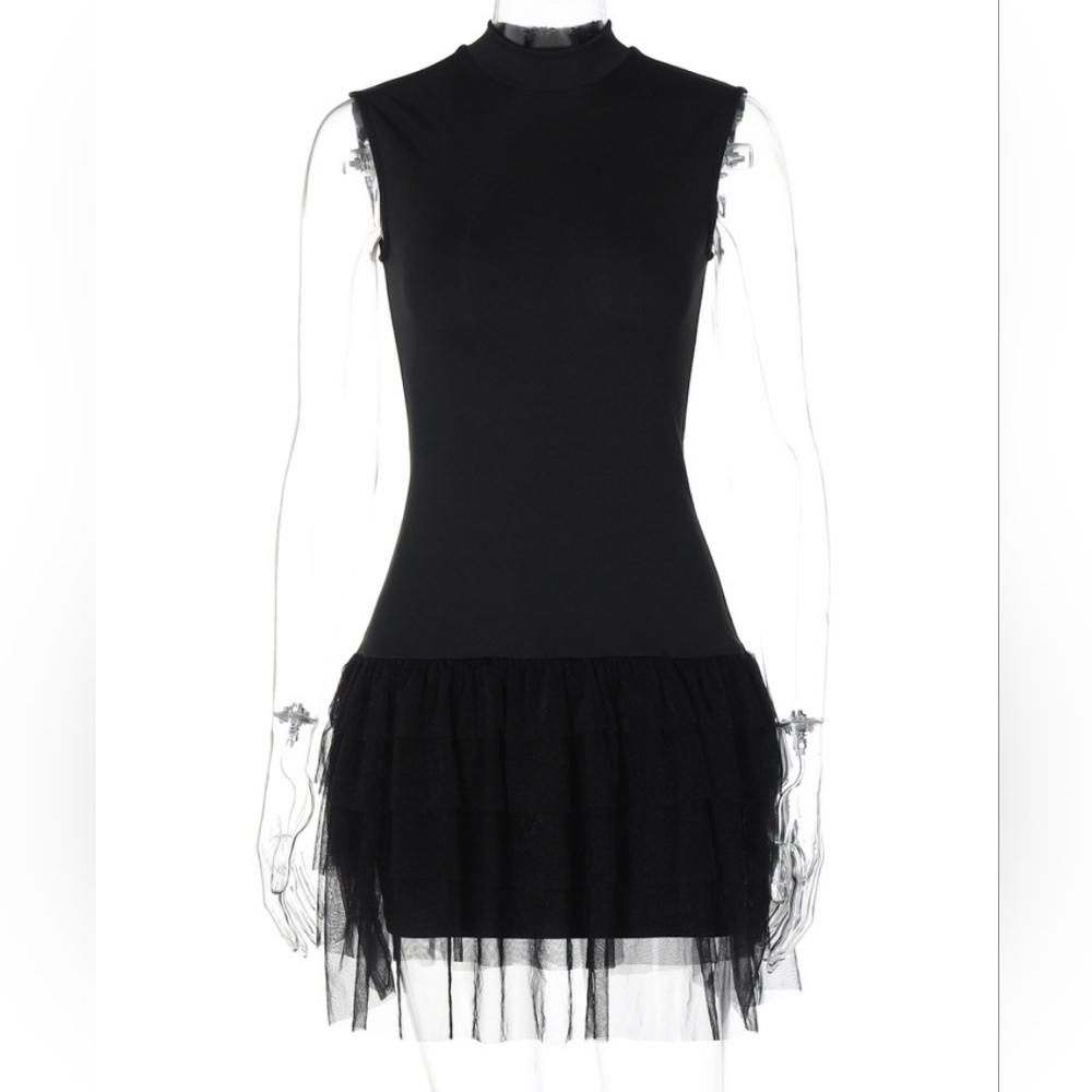 Chic Black Ruffled Mini Dress - Picture 4 of 9